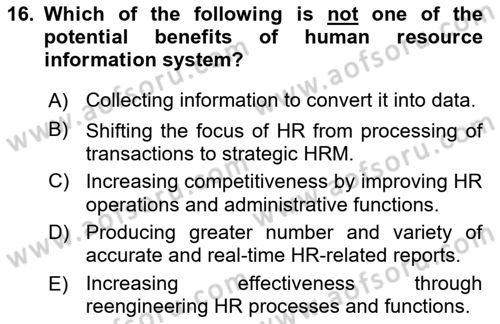 Business Information Systems Dersi 2018 - 2019 Yılı (Vize) Ara Sınav Soruları 16. Soru