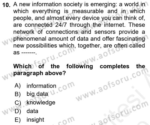 Business Information Systems Dersi 2018 - 2019 Yılı (Final) Dönem Sonu Sınav Soruları 10. Soru