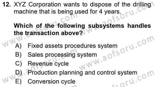 Business Information Systems Dersi 2018 - 2019 Yılı (Final) Dönem Sonu Sınav Soruları 12. Soru