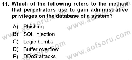 Business Information Systems Dersi 2018 - 2019 Yılı Yaz Okulu Sınav Soruları 11. Soru