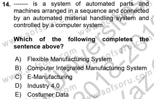 Business Information Systems Dersi 2018 - 2019 Yılı Yaz Okulu Sınav Soruları 14. Soru