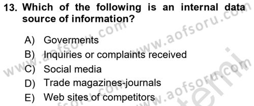 Business Information Systems Dersi 2020 - 2021 Yılı Yaz Okulu Sınav Soruları 13. Soru