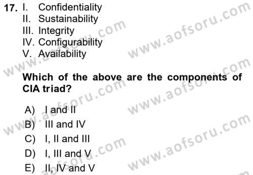 Business Information Systems Dersi 2020 - 2021 Yılı Yaz Okulu Sınavı 17. Soru