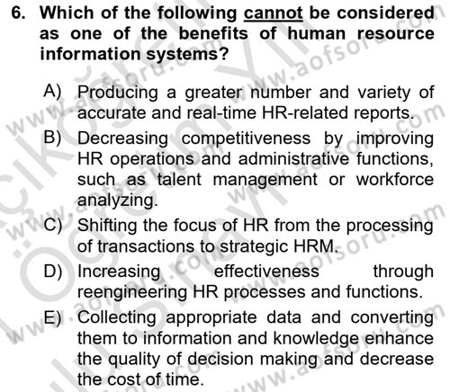 Business Information Systems Dersi 2020 - 2021 Yılı Yaz Okulu Sınav Soruları 6. Soru