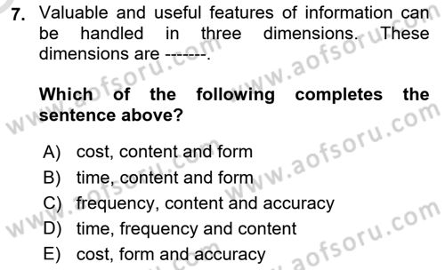 Business Information Systems Dersi 2020 - 2021 Yılı Yaz Okulu Sınav Soruları 7. Soru
