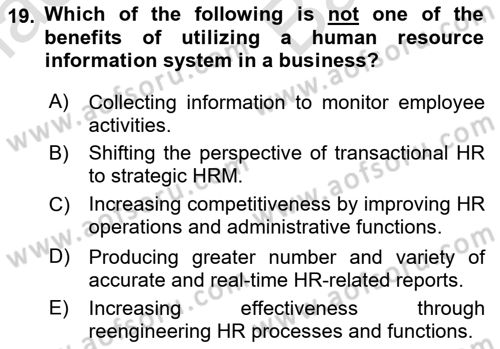 Business Information Systems Dersi 2021 - 2022 Yılı (Vize) Ara Sınav Soruları 19. Soru