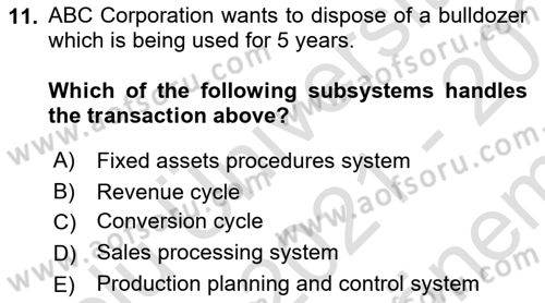 Business Information Systems Dersi 2021 - 2022 Yılı (Final) Dönem Sonu Sınav Soruları 11. Soru