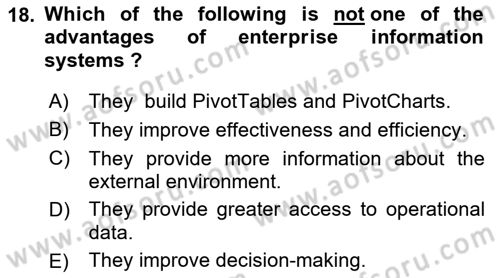 Business Information Systems Dersi 2021 - 2022 Yılı (Final) Dönem Sonu Sınav Soruları 18. Soru