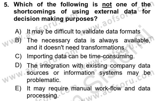 Business Information Systems Dersi 2021 - 2022 Yılı (Final) Dönem Sonu Sınav Soruları 5. Soru