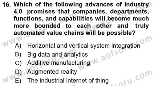 Business Information Systems Dersi 2021 - 2022 Yılı Yaz Okulu Sınav Soruları 16. Soru