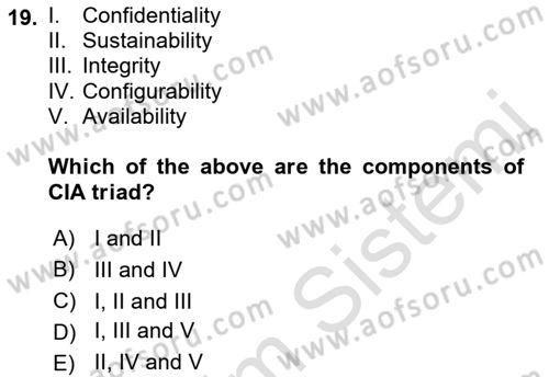 Business Information Systems Dersi 2021 - 2022 Yılı Yaz Okulu Sınav Soruları 19. Soru