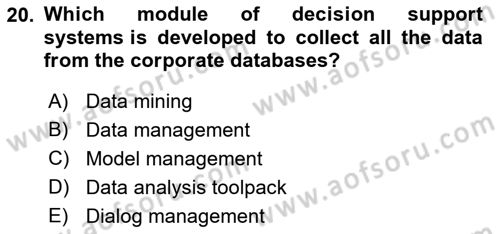 Business Information Systems Dersi 2021 - 2022 Yılı Yaz Okulu Sınav Soruları 20. Soru