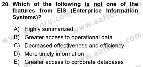 Business Information Systems Dersi 2022 - 2023 Yılı Yaz Okulu Sınav Soruları 20. Soru