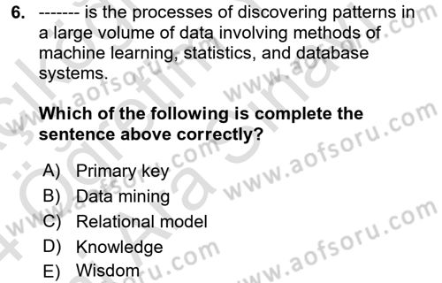 Business Information Systems Dersi 2023 - 2024 Yılı (Vize) Ara Sınav Soruları 6. Soru