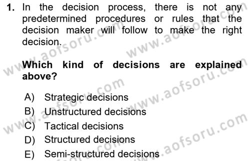Business Information Systems Dersi 2023 - 2024 Yılı (Final) Dönem Sonu Sınav Soruları 1. Soru
