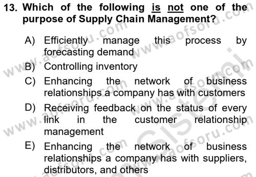 Business Information Systems Dersi 2023 - 2024 Yılı (Final) Dönem Sonu Sınav Soruları 13. Soru