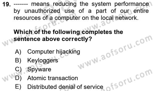 Business Information Systems Dersi 2023 - 2024 Yılı (Final) Dönem Sonu Sınav Soruları 19. Soru