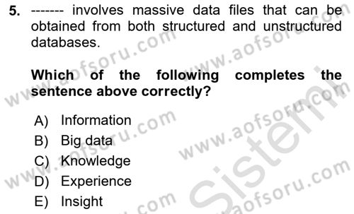 Business Information Systems Dersi 2023 - 2024 Yılı (Final) Dönem Sonu Sınav Soruları 5. Soru