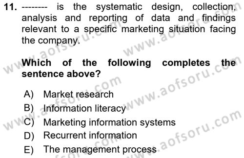 Business Information Systems Dersi 2023 - 2024 Yılı Yaz Okulu Sınav Soruları 11. Soru