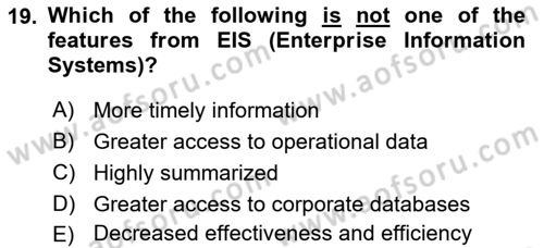 Business Information Systems Dersi 2023 - 2024 Yılı Yaz Okulu Sınav Soruları 19. Soru