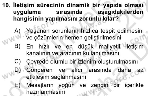 İşletme İletişimi Dersi 2021 - 2022 Yılı (Vize) Ara Sınav Soruları 10. Soru
