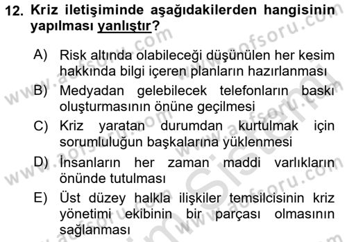 İşletme İletişimi Dersi 2021 - 2022 Yılı (Vize) Ara Sınav Soruları 12. Soru
