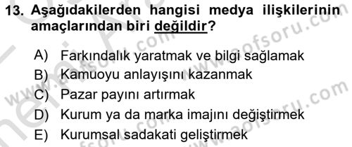 İşletme İletişimi Dersi 2021 - 2022 Yılı (Vize) Ara Sınav Soruları 13. Soru