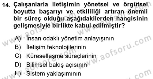İşletme İletişimi Dersi 2021 - 2022 Yılı (Vize) Ara Sınav Soruları 14. Soru