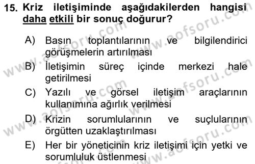 İşletme İletişimi Dersi 2021 - 2022 Yılı (Vize) Ara Sınav Soruları 15. Soru