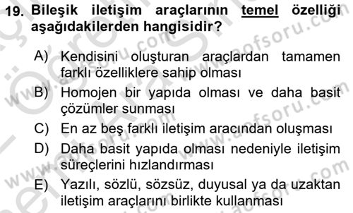 İşletme İletişimi Dersi 2021 - 2022 Yılı (Vize) Ara Sınav Soruları 19. Soru