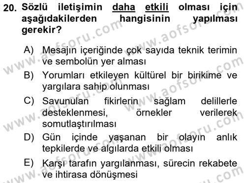 İşletme İletişimi Dersi 2021 - 2022 Yılı (Vize) Ara Sınav Soruları 20. Soru