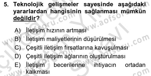 İşletme İletişimi Dersi 2021 - 2022 Yılı (Vize) Ara Sınav Soruları 5. Soru