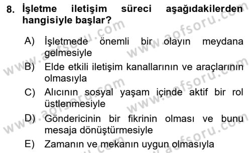 İşletme İletişimi Dersi 2021 - 2022 Yılı (Vize) Ara Sınav Soruları 8. Soru