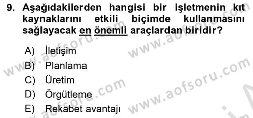 İşletme İletişimi Dersi 2021 - 2022 Yılı (Vize) Ara Sınav Soruları 9. Soru
