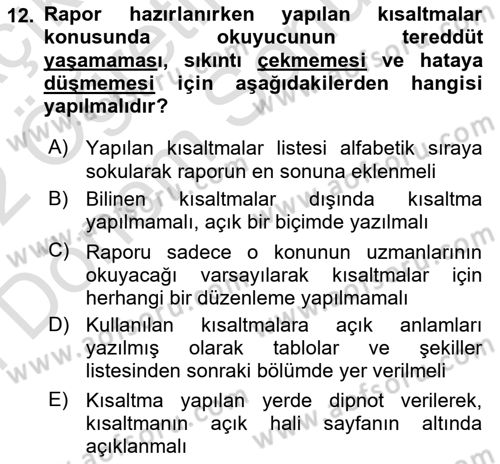 İşletme İletişimi Dersi 2021 - 2022 Yılı (Final) Dönem Sonu Sınav Soruları 12. Soru