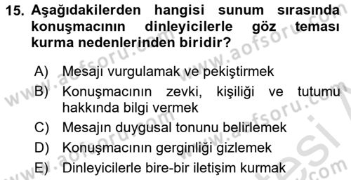 İşletme İletişimi Dersi 2021 - 2022 Yılı (Final) Dönem Sonu Sınav Soruları 15. Soru