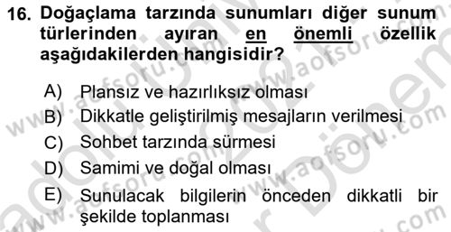 İşletme İletişimi Dersi 2021 - 2022 Yılı (Final) Dönem Sonu Sınav Soruları 16. Soru