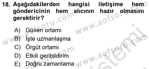 İşletme İletişimi Dersi 2021 - 2022 Yılı (Final) Dönem Sonu Sınav Soruları 18. Soru