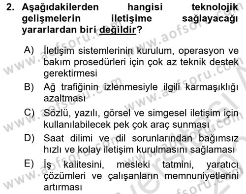 İşletme İletişimi Dersi 2021 - 2022 Yılı (Final) Dönem Sonu Sınav Soruları 2. Soru