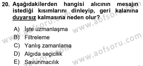 İşletme İletişimi Dersi 2021 - 2022 Yılı (Final) Dönem Sonu Sınav Soruları 20. Soru