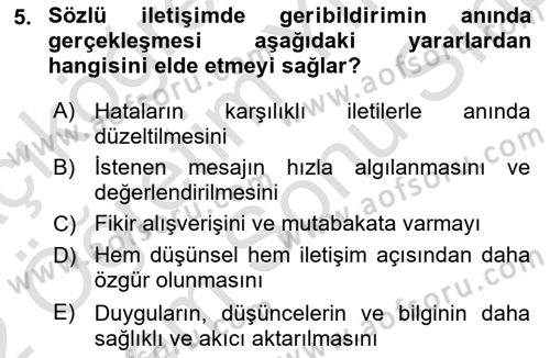 İşletme İletişimi Dersi 2021 - 2022 Yılı (Final) Dönem Sonu Sınav Soruları 5. Soru