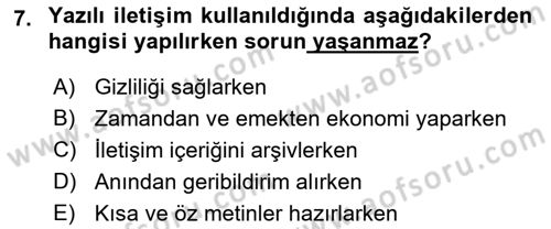 İşletme İletişimi Dersi 2021 - 2022 Yılı (Final) Dönem Sonu Sınav Soruları 7. Soru