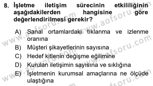 İşletme İletişimi Dersi 2021 - 2022 Yılı (Final) Dönem Sonu Sınav Soruları 8. Soru