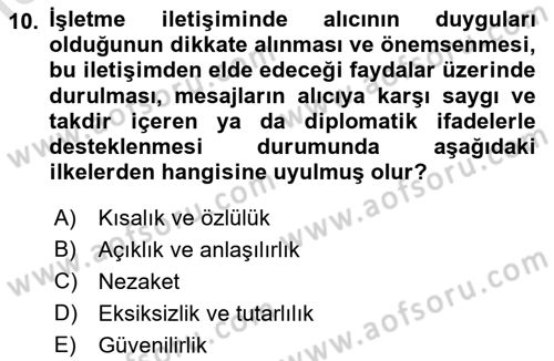 İşletme İletişimi Dersi 2021 - 2022 Yılı Yaz Okulu Sınav Soruları 10. Soru