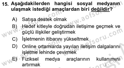 İşletme İletişimi Dersi 2021 - 2022 Yılı Yaz Okulu Sınav Soruları 15. Soru