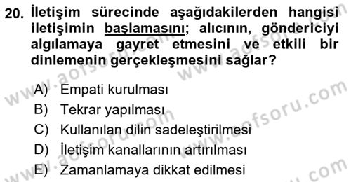 İşletme İletişimi Dersi 2021 - 2022 Yılı Yaz Okulu Sınav Soruları 20. Soru