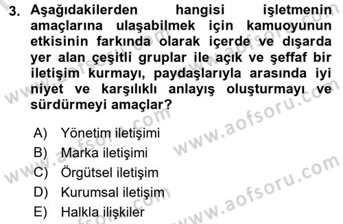 İşletme İletişimi Dersi 2021 - 2022 Yılı Yaz Okulu Sınav Soruları 3. Soru