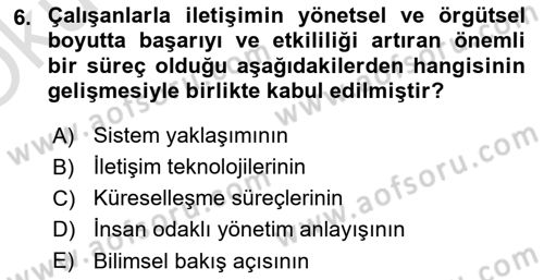 İşletme İletişimi Dersi 2021 - 2022 Yılı Yaz Okulu Sınav Soruları 6. Soru