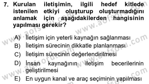 İşletme İletişimi Dersi 2021 - 2022 Yılı Yaz Okulu Sınav Soruları 7. Soru