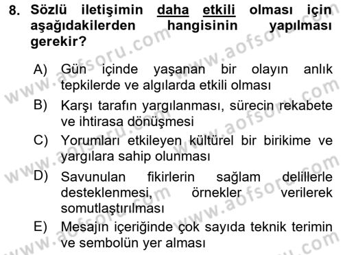 İşletme İletişimi Dersi 2021 - 2022 Yılı Yaz Okulu Sınav Soruları 8. Soru